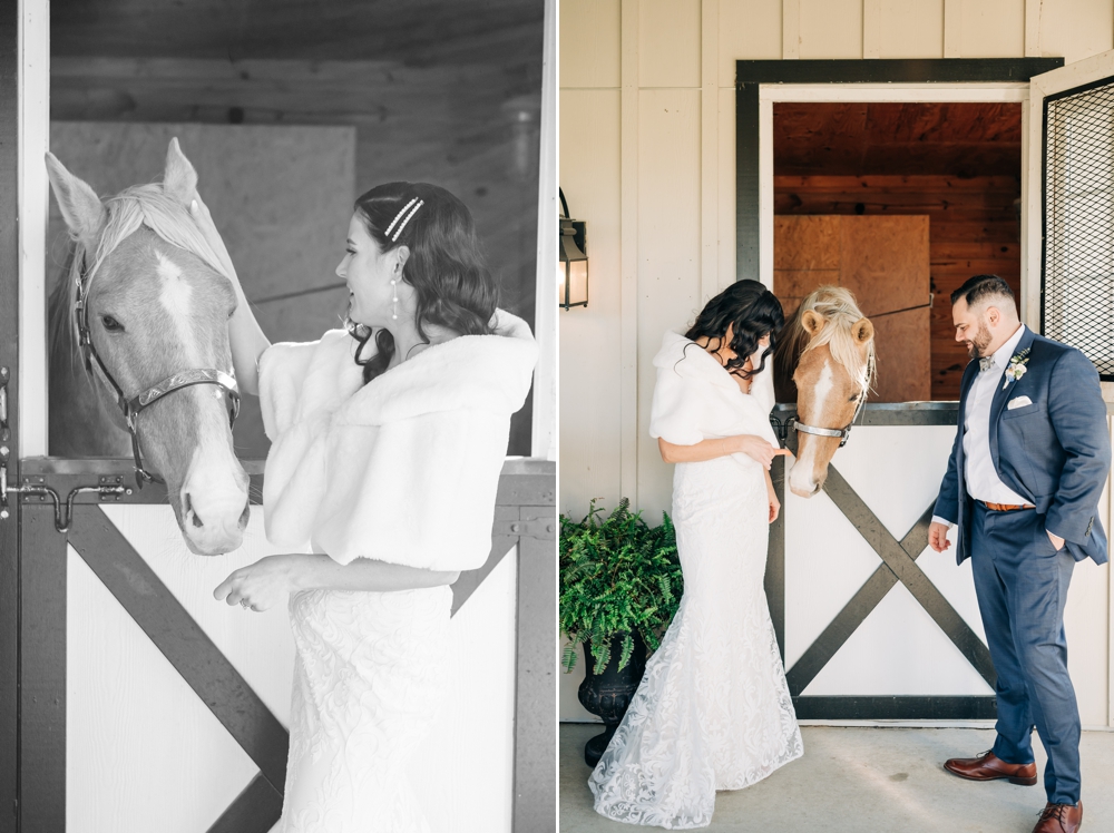 Bride and groom with horse at Shadow Creek wedding