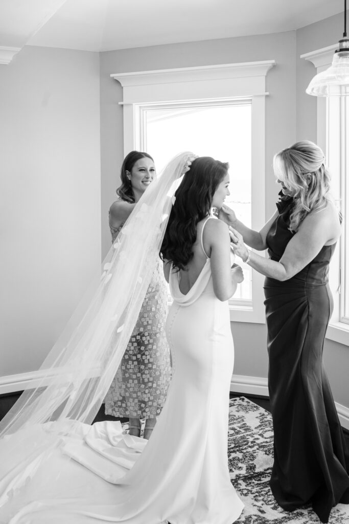 Bride getting ready at beach house