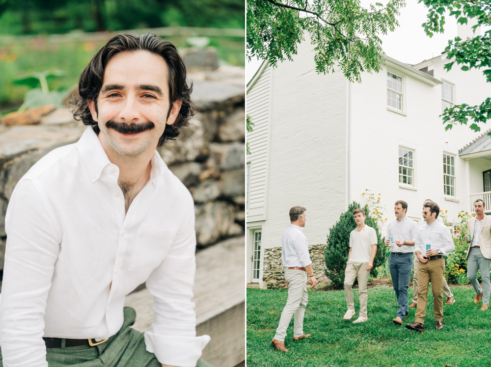 Groom in green dress pants