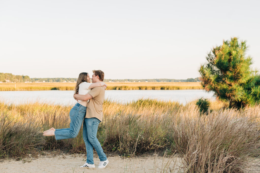 Couple spinning for engagement photos