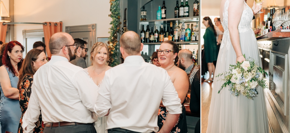 Bride enjoying her cocktail hour talking to guests