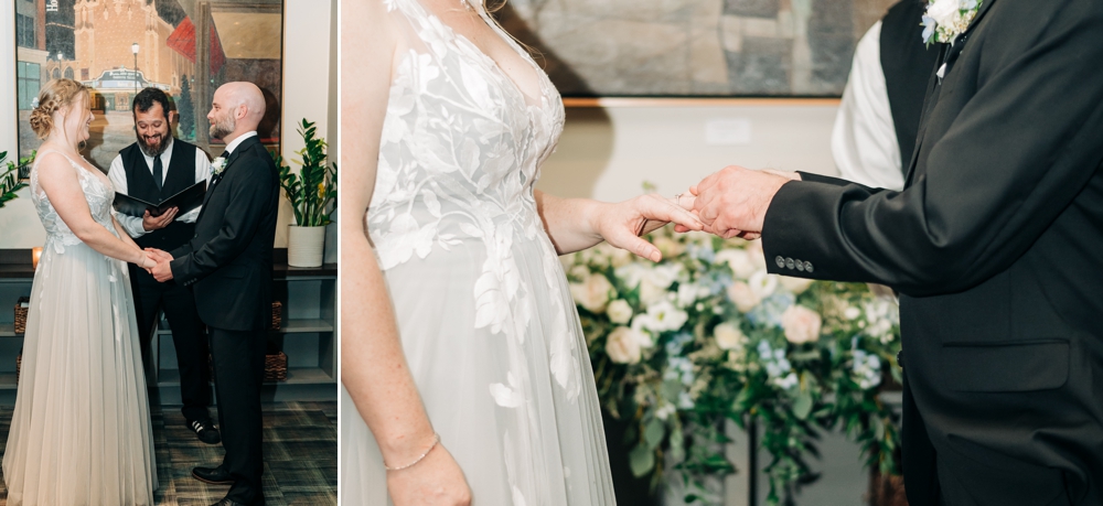 Exchanging rings in wedding ceremony at the heritage restaurant in Richmond