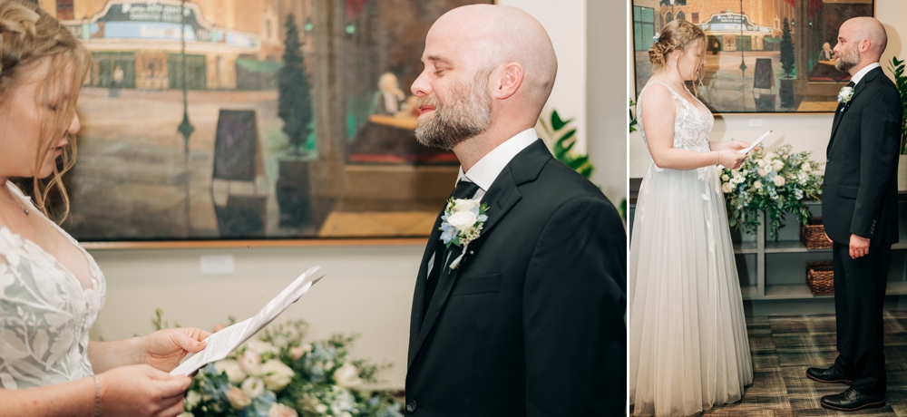 Bride and groom exchanging vows at the Heritage