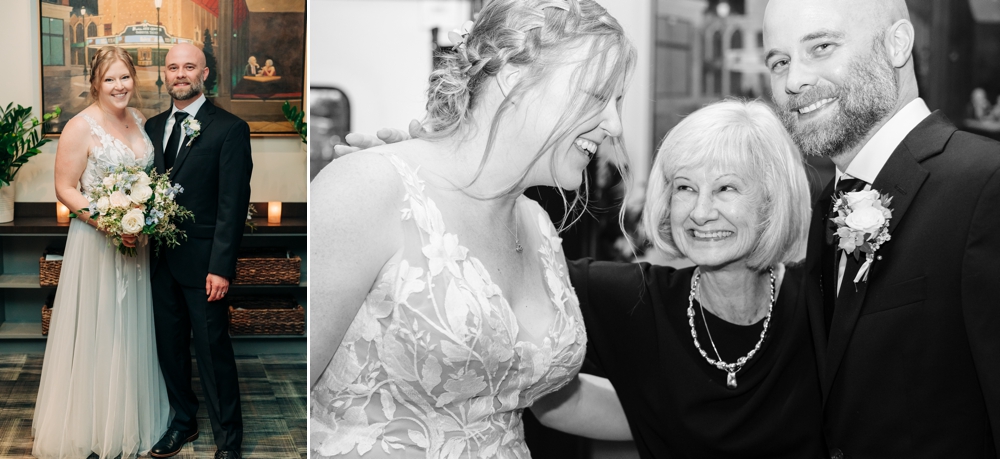 Couple celebrating with family after wedding ceremony