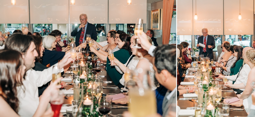 Family giving a toast after wedding ceremony