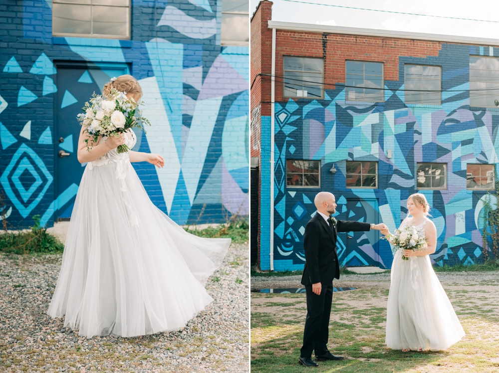 Bride and groom first look in the fan district