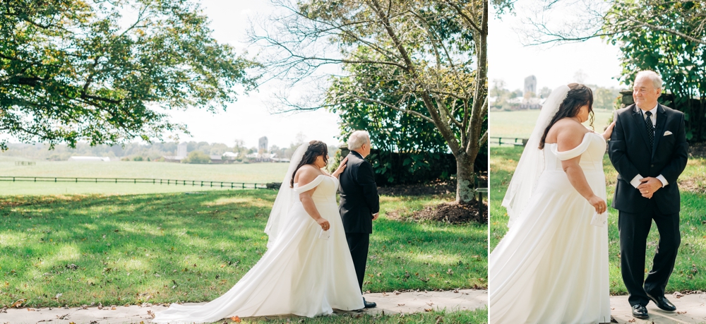 first look with dad on wedding day