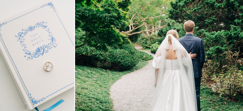 Bride & Groom first Look at Norfolk Botanical Garden Wedding