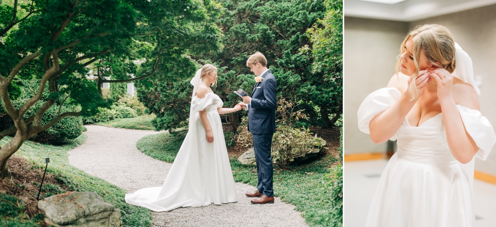 Bride & Groom first Look at Norfolk Botanical Garden Wedding