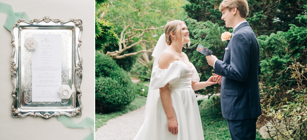 Bride & Groom first Look at Norfolk Botanical Garden Wedding