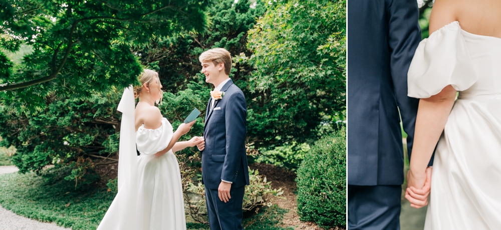 Bride & Groom first Look at Norfolk Botanical Garden Wedding