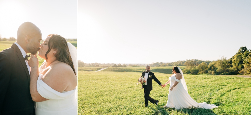 Bride and groom at sunset