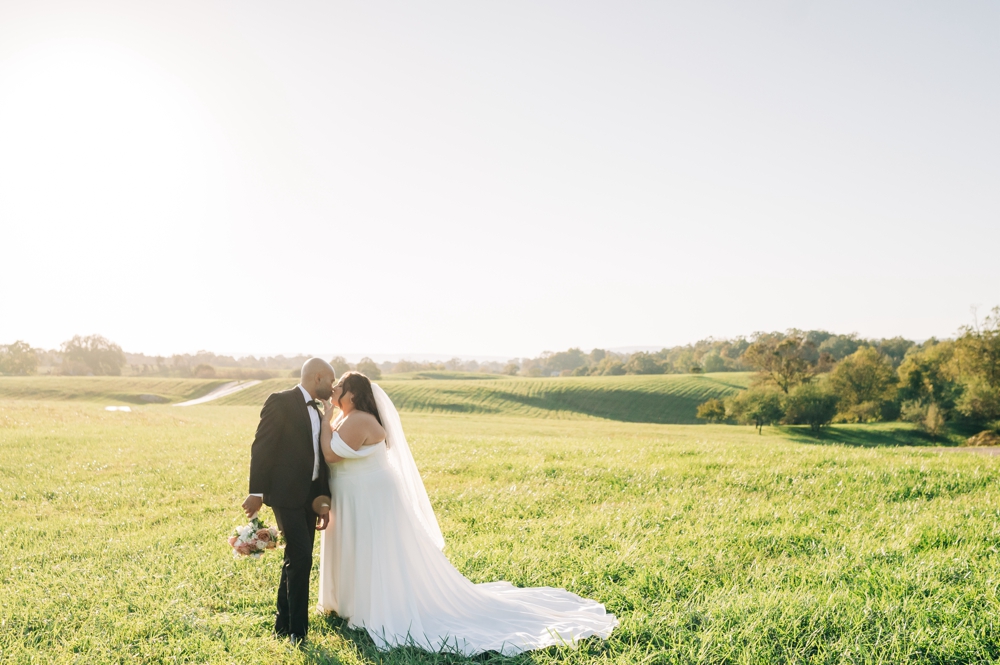 Bride and groom at sunset