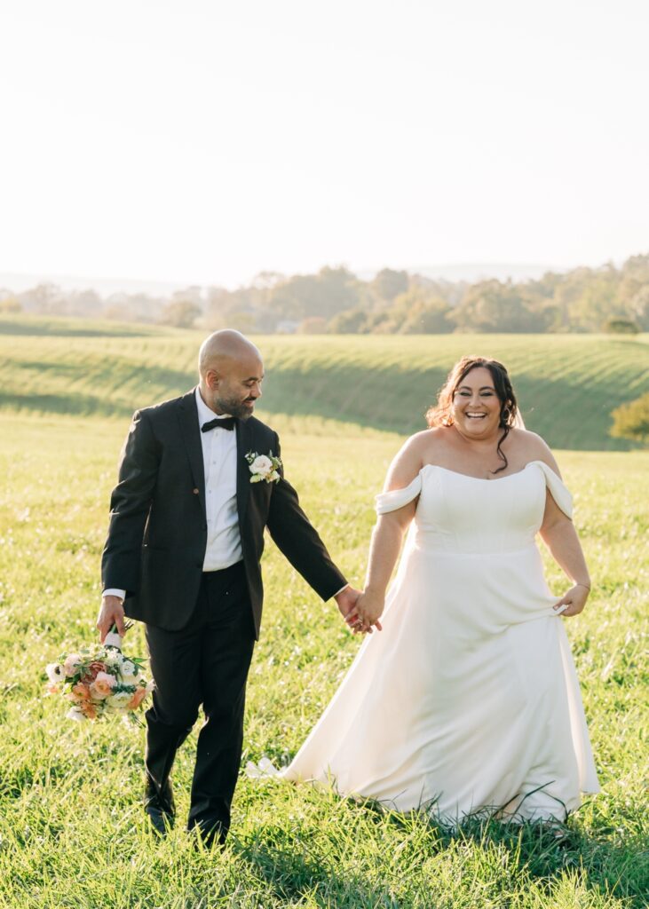 Bride and groom at sunset