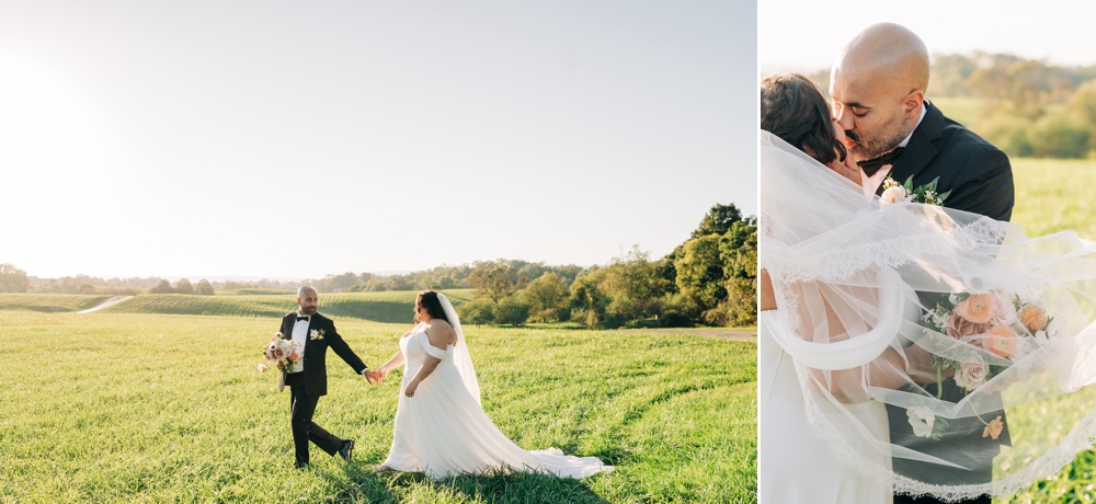 Bride and groom at sunset