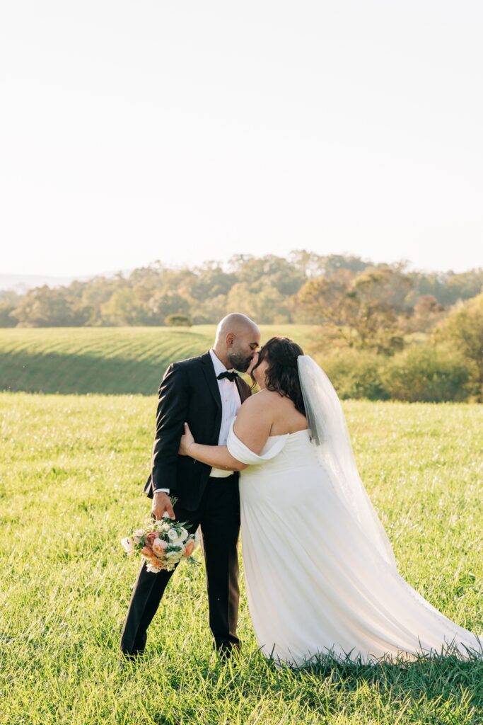 Bride and groom at sunset