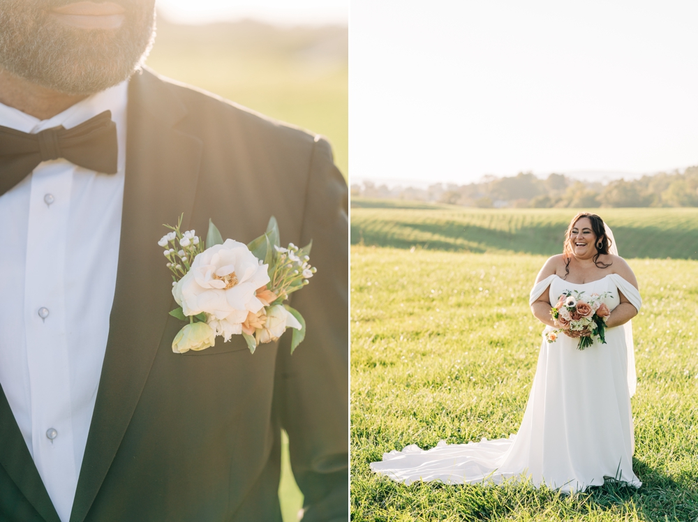 Bride and groom at sunset