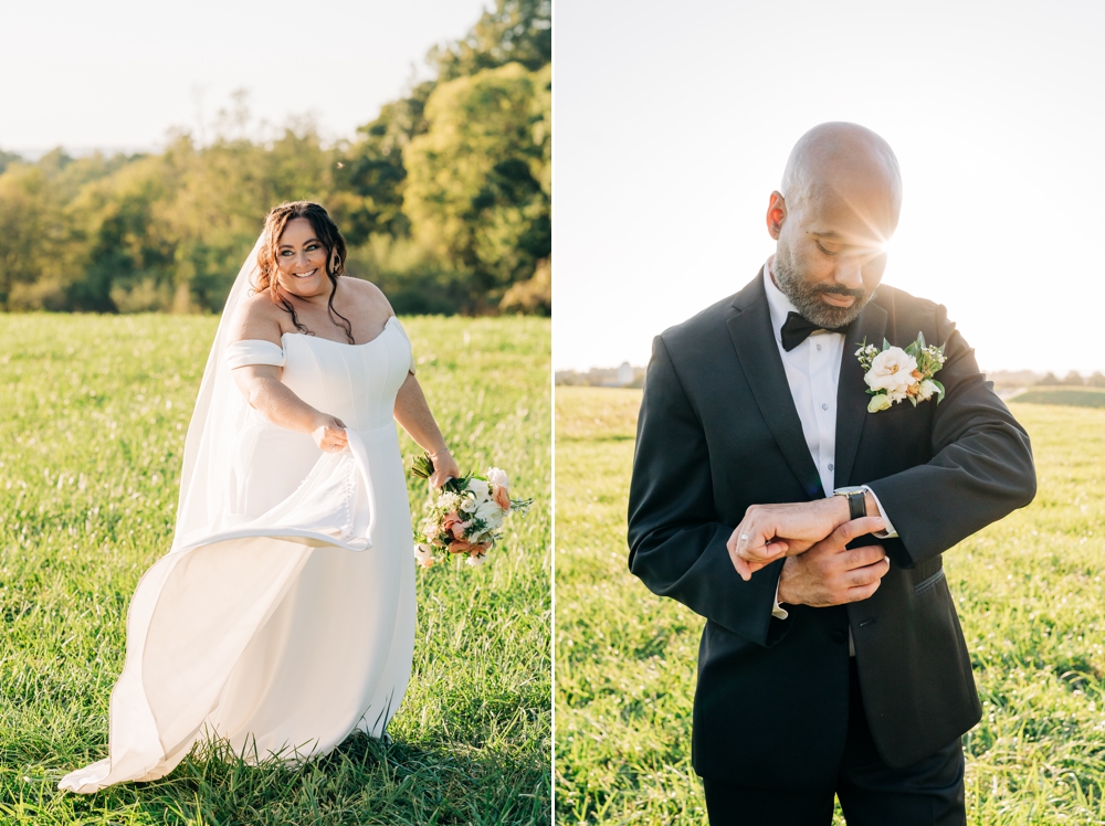 Bride and groom at sunset