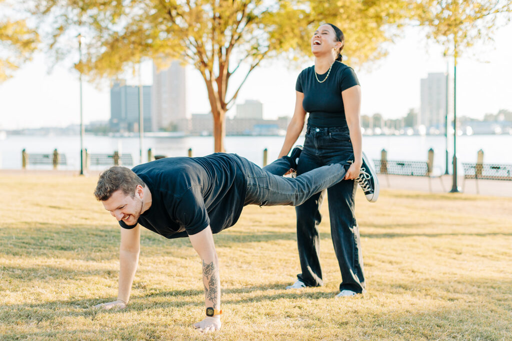 Couple doing the wheelbarrow 