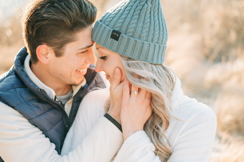 couple cuddling in winter