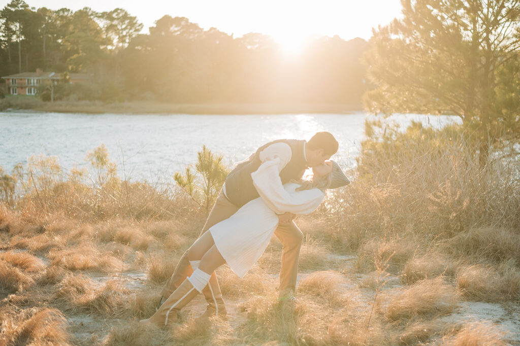 couple dipping for a kiss