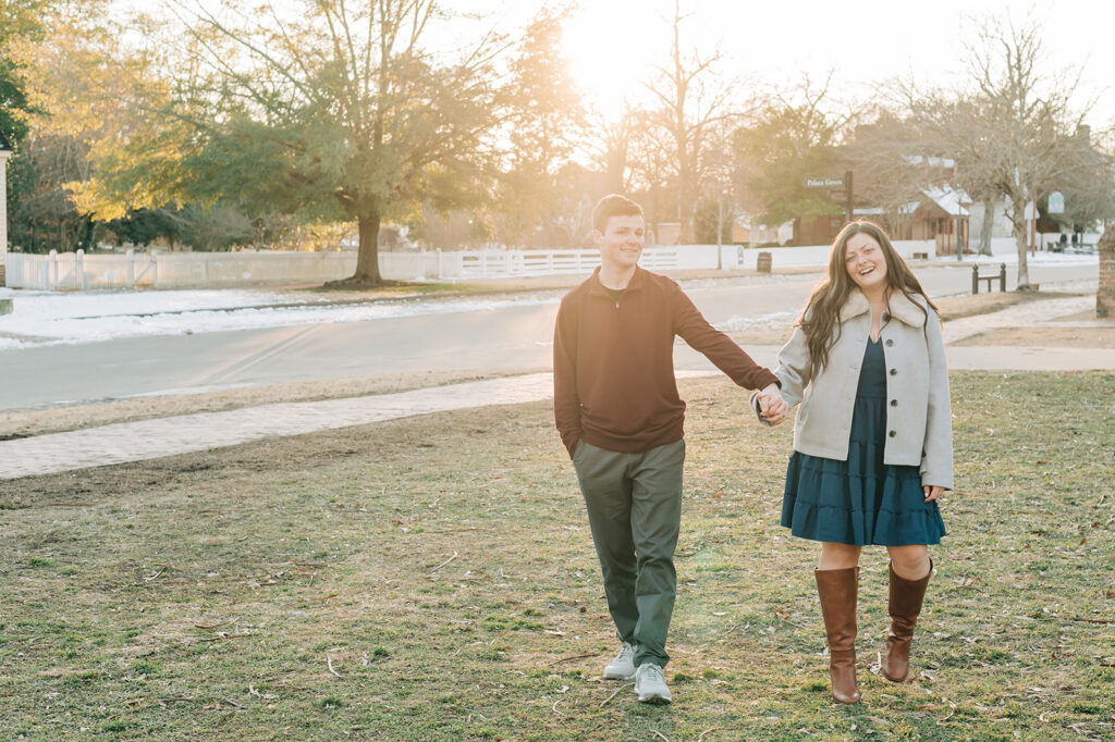 couple walking and laughing