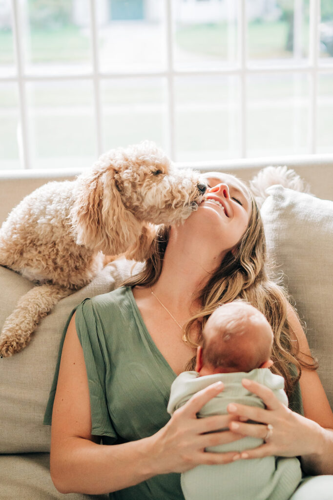 dog kisses mom