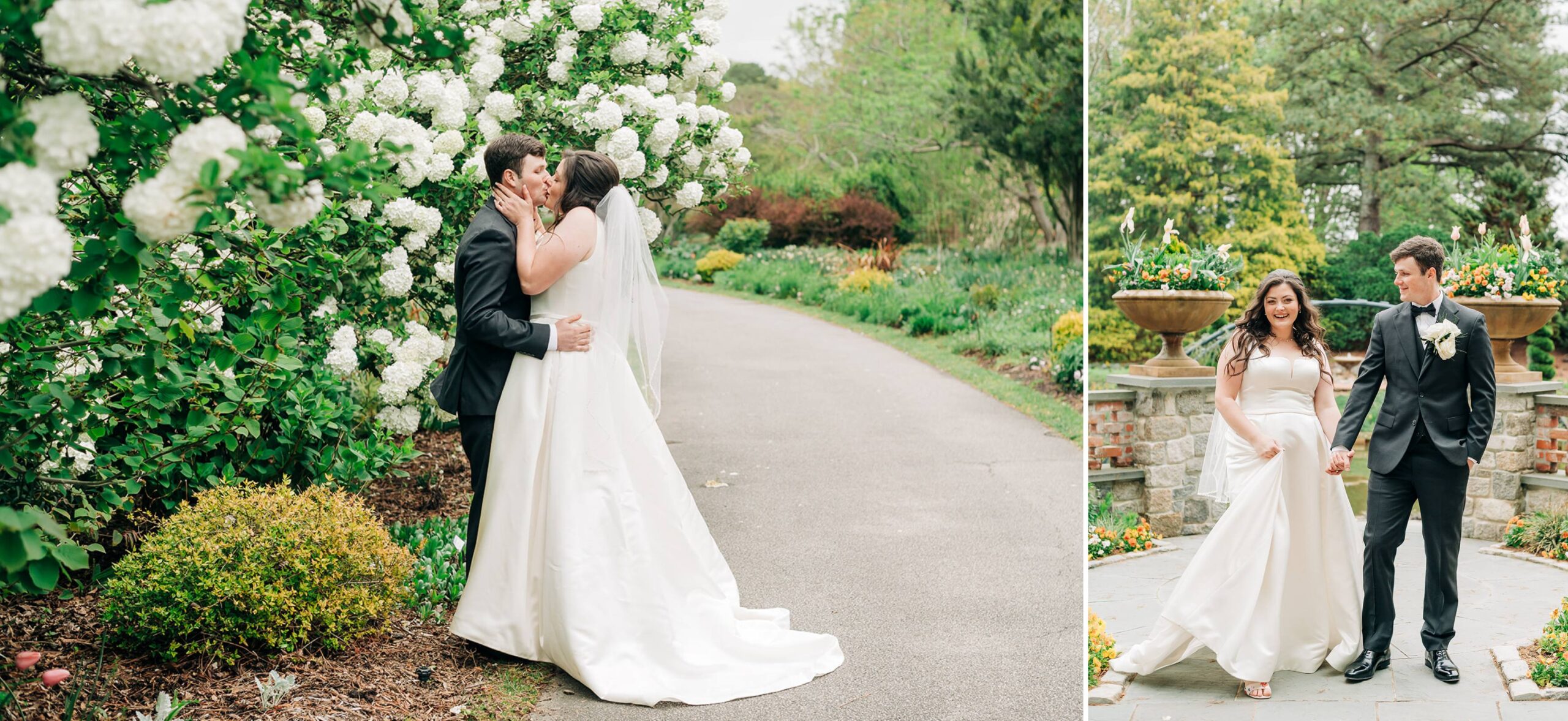 couple kissing by flower pushes