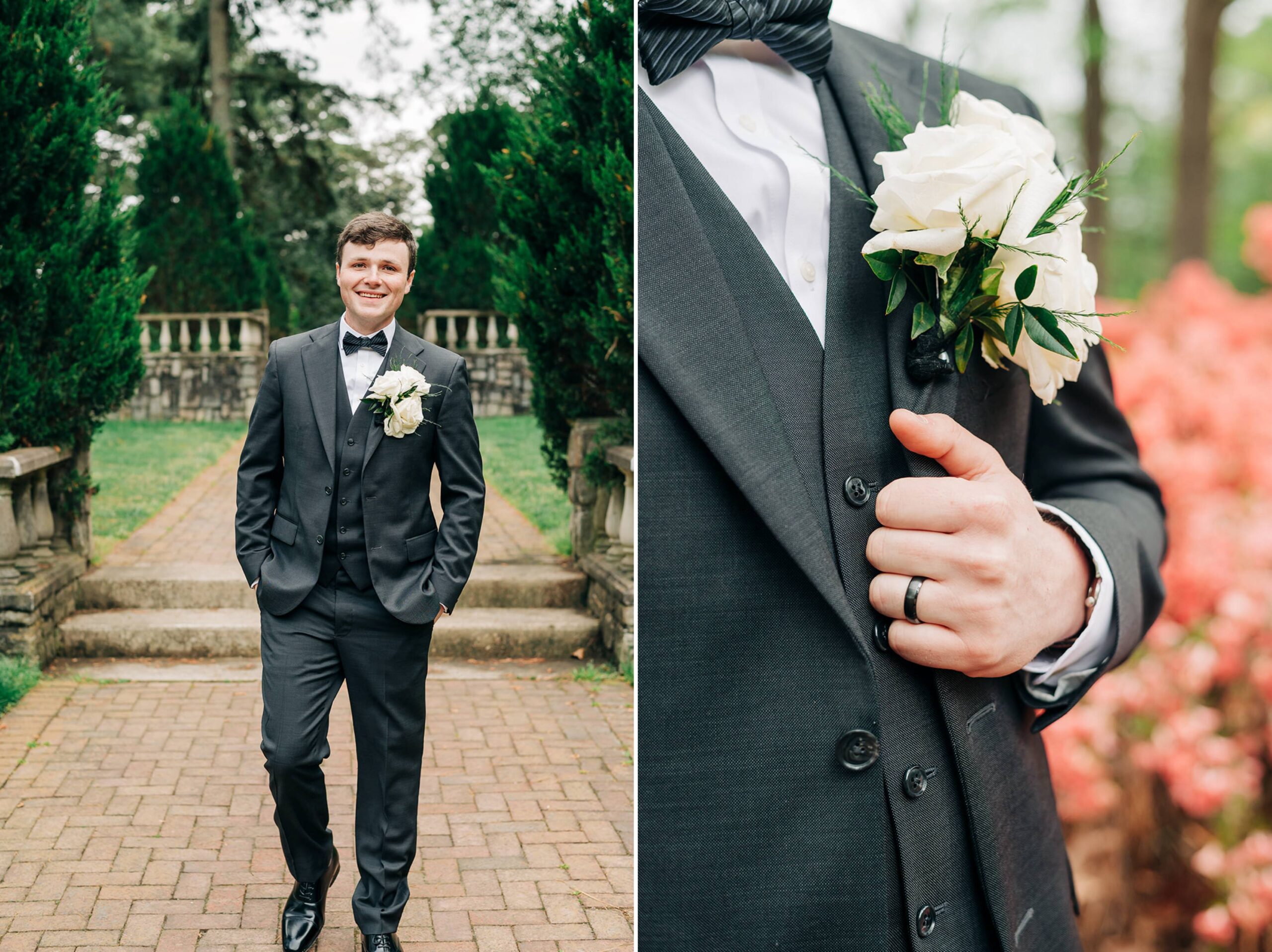 Groom shows off his flowers