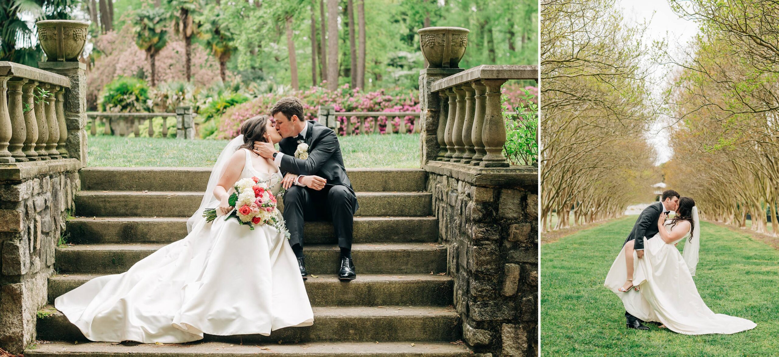couple kisses on steps