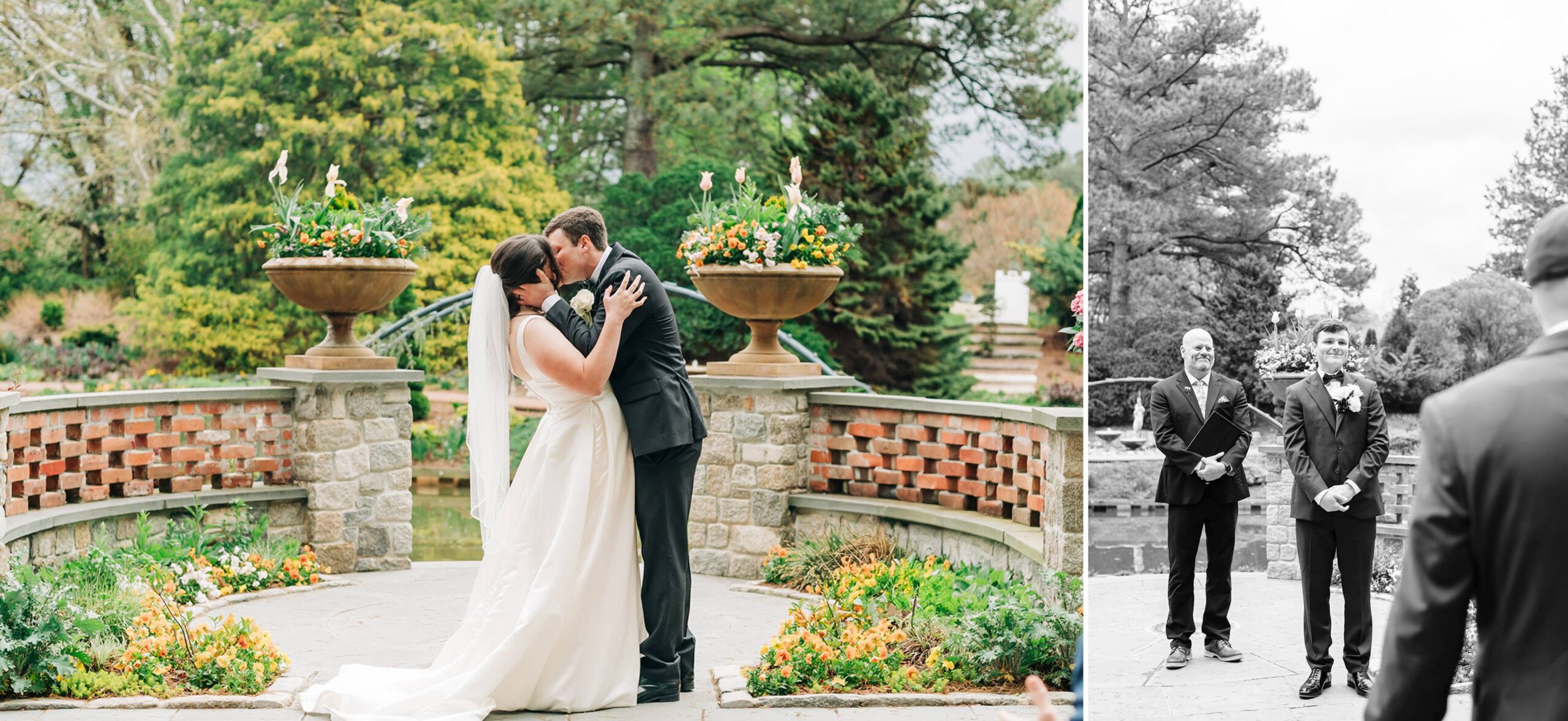 couple kisses after wedding