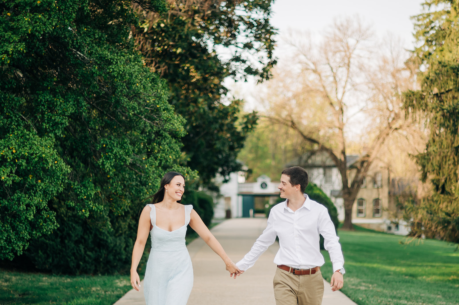couple walking and laughing