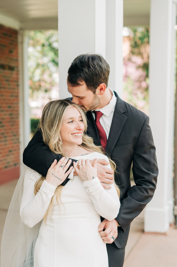 bride in long sleeve white dress