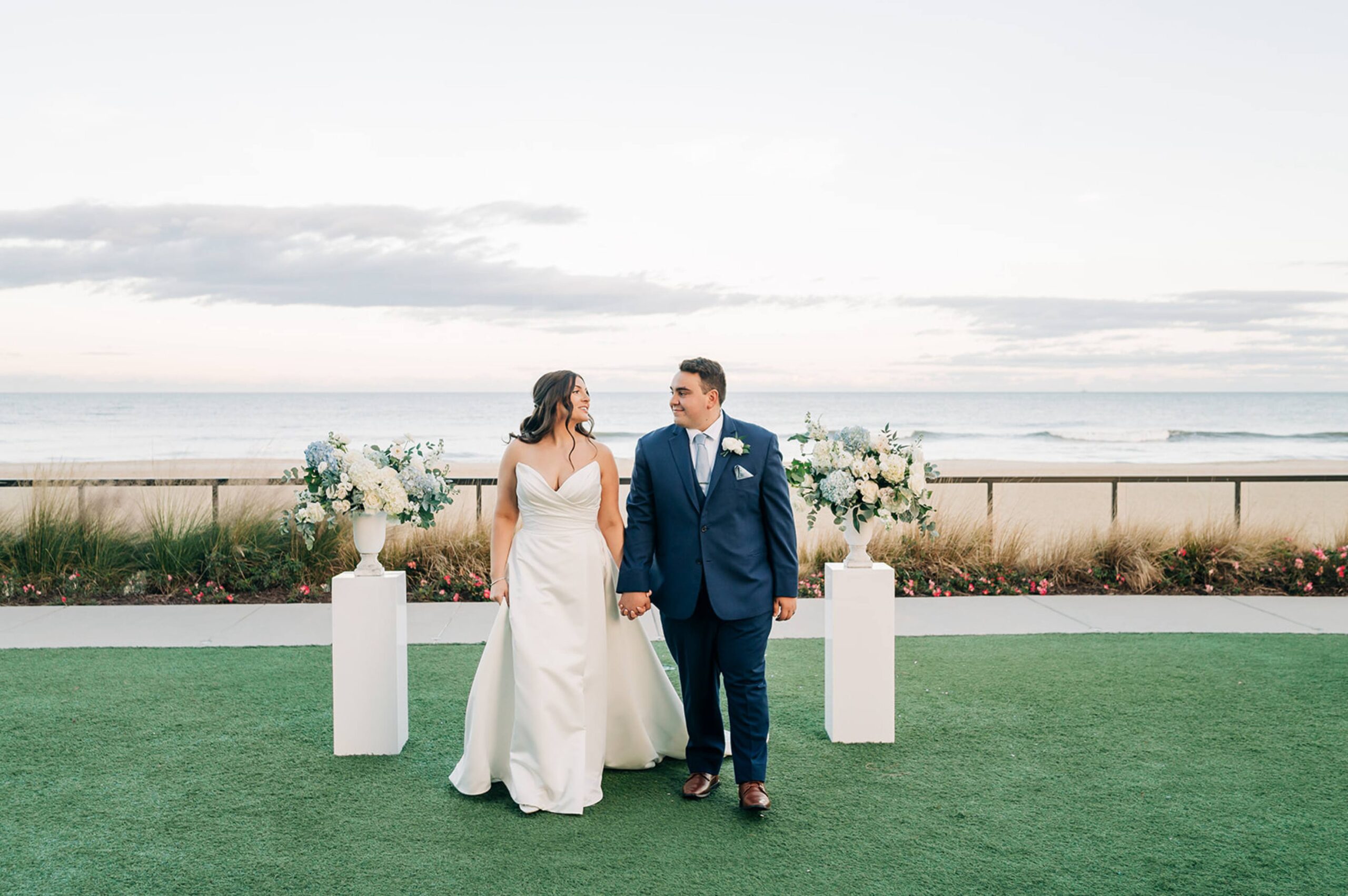 bride and groom walking