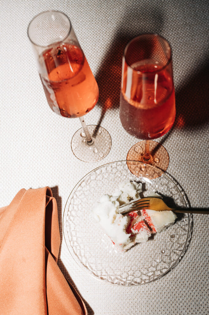 drinks and cake at wedding