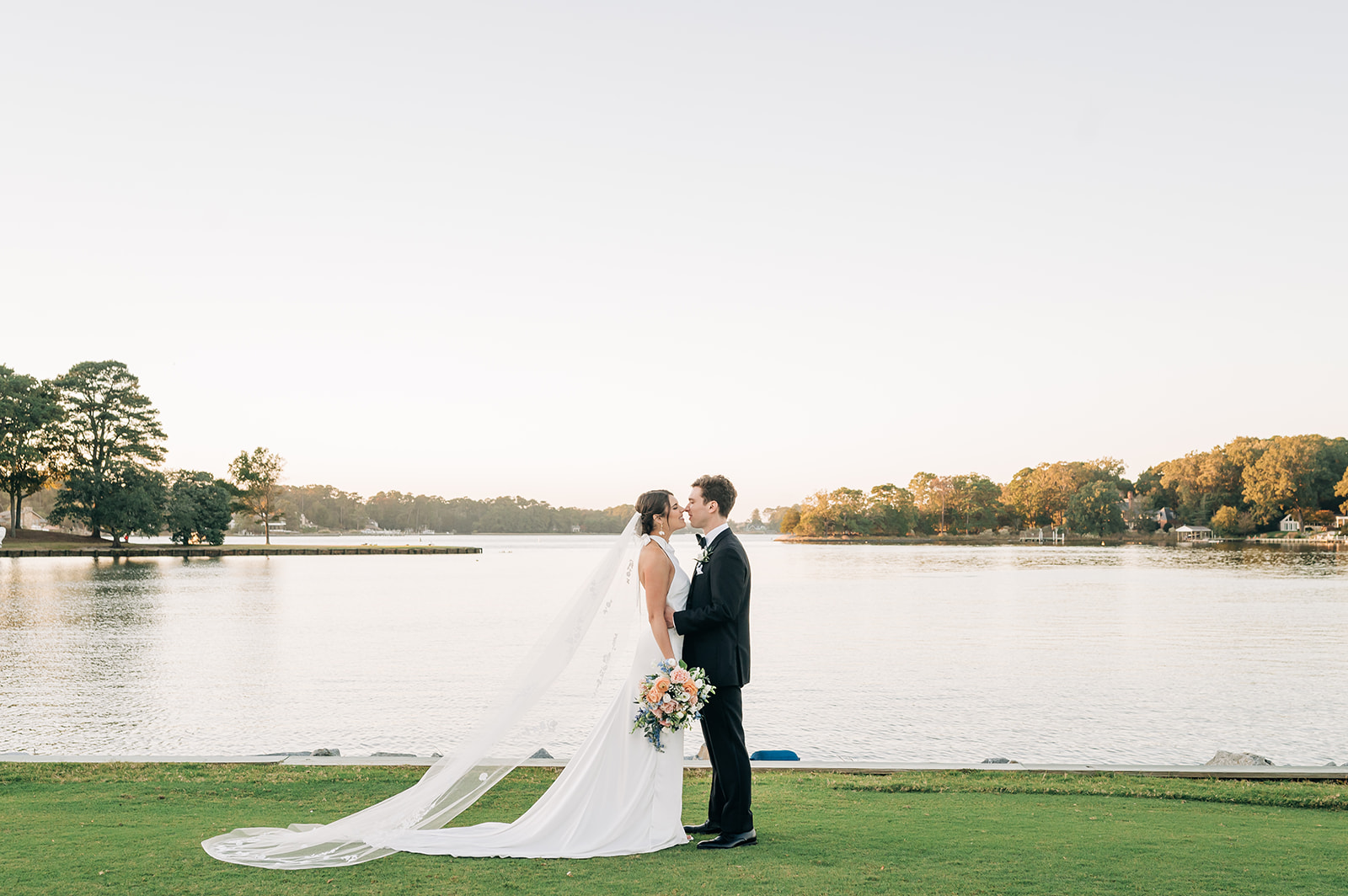 bride and groom at golden hour