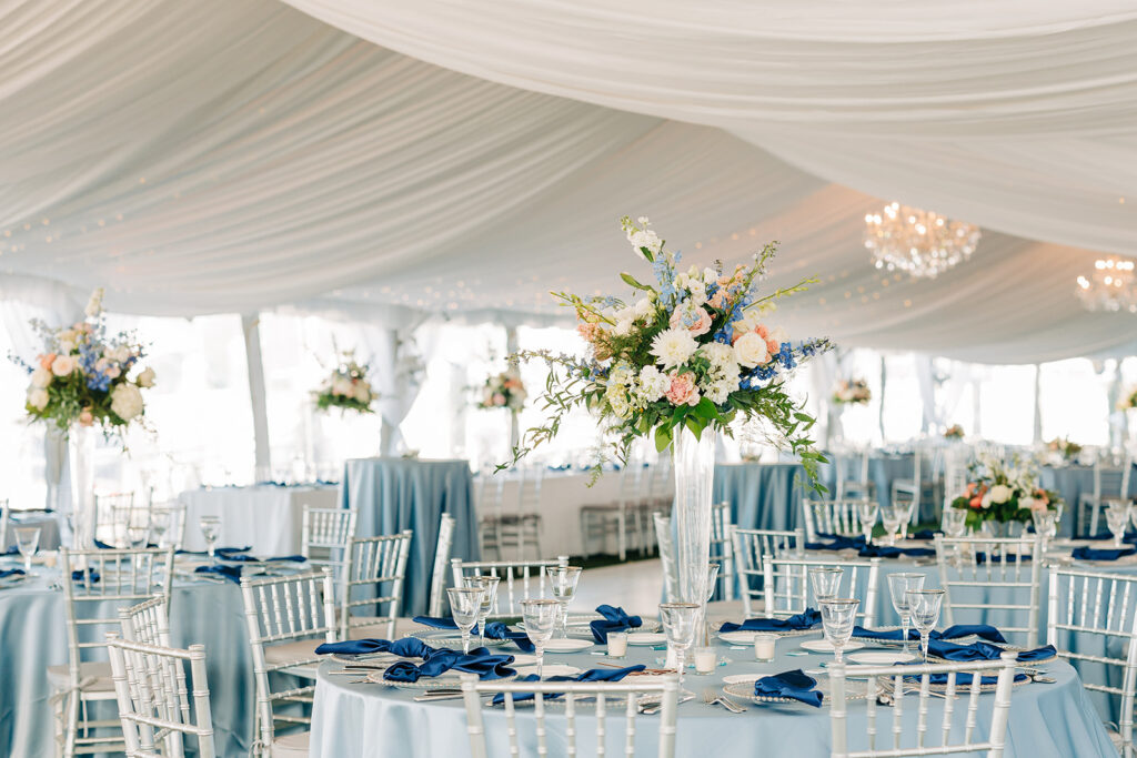 Tables set under tent