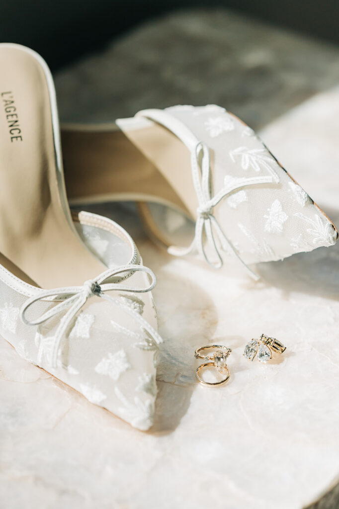 Butterfly wedding shoes and rings