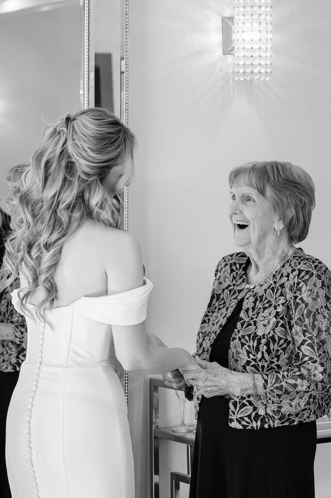 Grandma happy to see granddaughter as bride